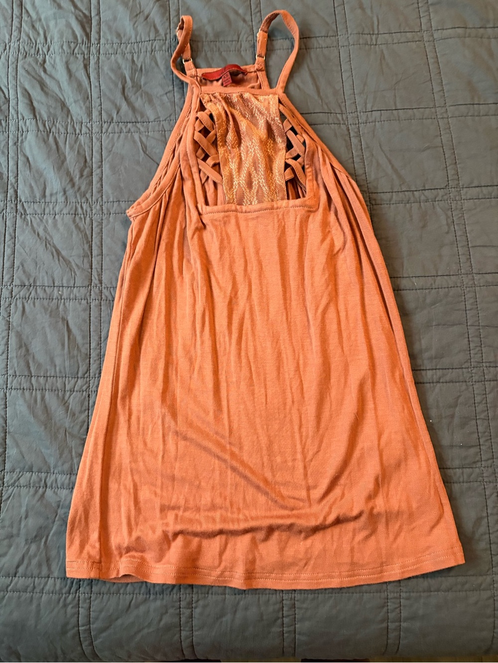 Sleeveless Lattice-Back Tank Top in Rust Red by BKE size XS